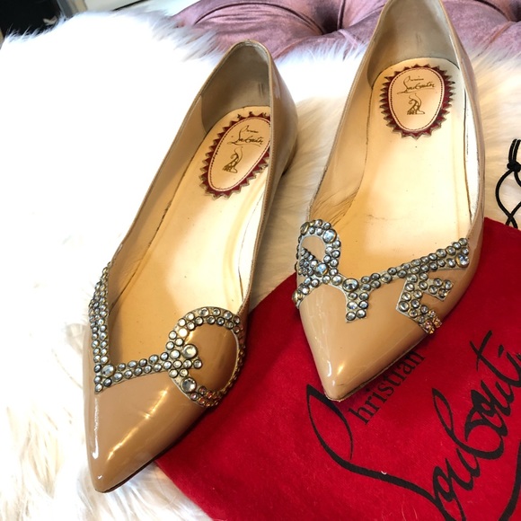 Christian Louboutin Tan Crystal Love Flats 40 - Picture 2 of 7